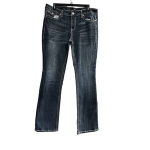 A.N.A. Women's Distressed Bootcut Jeans‎ Size 31/12 Blue Embroidered Pockets